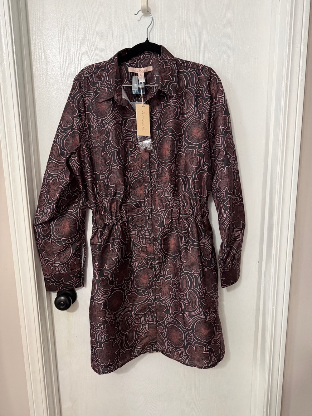 Hutch Brown and Pink Printed Button-Front Dress NWT large
